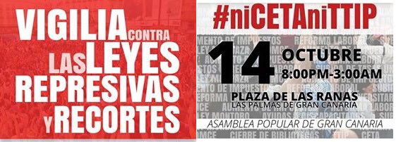 Canarias22M's tweet photo. @NOalTTIP Vigilia: Las Palmas GC 14 octubre 20h en la Pl las Ranas Ven! Otoño en resistencia #niCETAniTTIP #NoalTTIP https://t.co/wiCXrYTdoE https://t.co/AnLt43UIik
