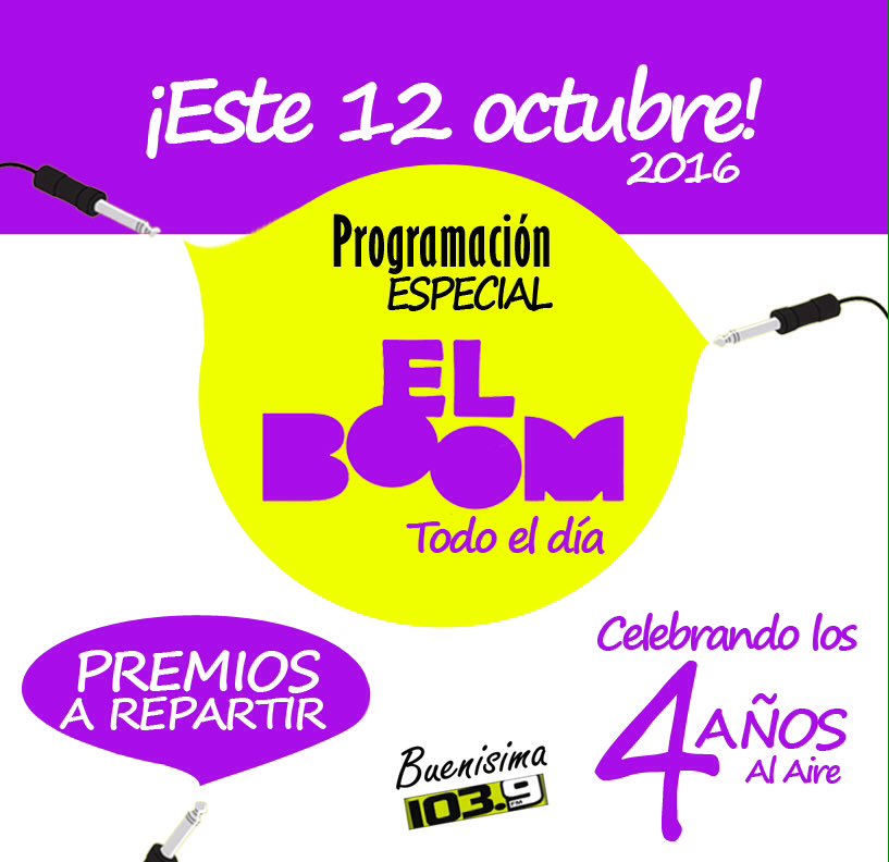 HOY PROGRAMACIÓN ESPECIAL ¡Celebra con nosotros nuestros 4 años #AlAire! <a href="/elboomradio/">EL BOOM RADIO</a> sintoniza ya mismo 103.9fm