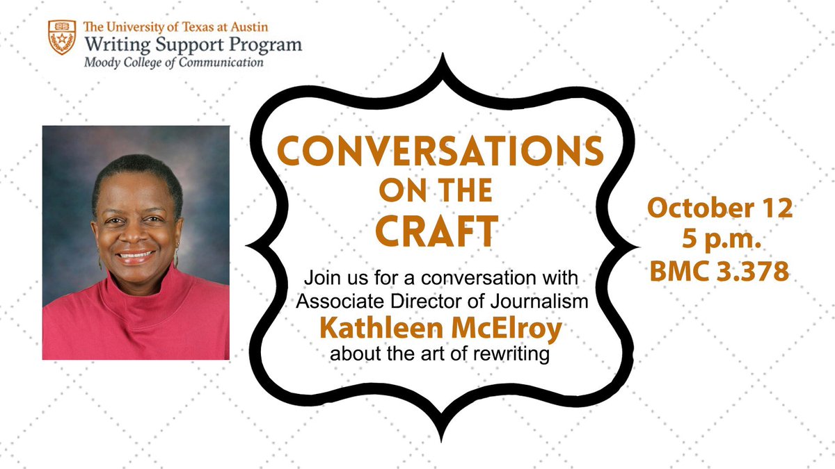 MoodyWriting's tweet image. Today's the day @moodycollege &amp;amp; #ReportingUT! Come eat fresh baked cookies with J-School assoc. director &amp;amp; learn about the art of rewriting.