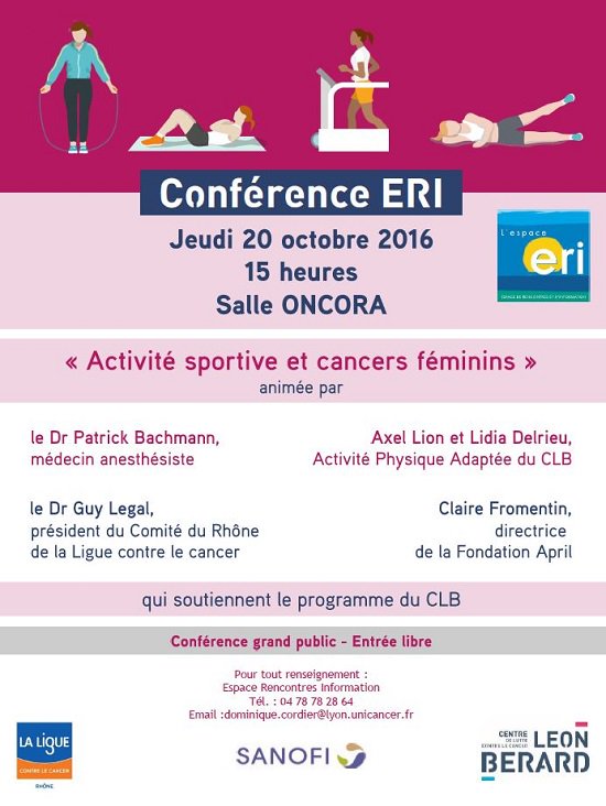 CLCCLeonBerard's tweet photo. [Agenda] Jeudi 20 octobre, notre conférence ERI portera sur l'activité sportive et les cancers féminins. Infos : https://t.co/hCXCF7WFmh https://t.co/VjSATl9x2H