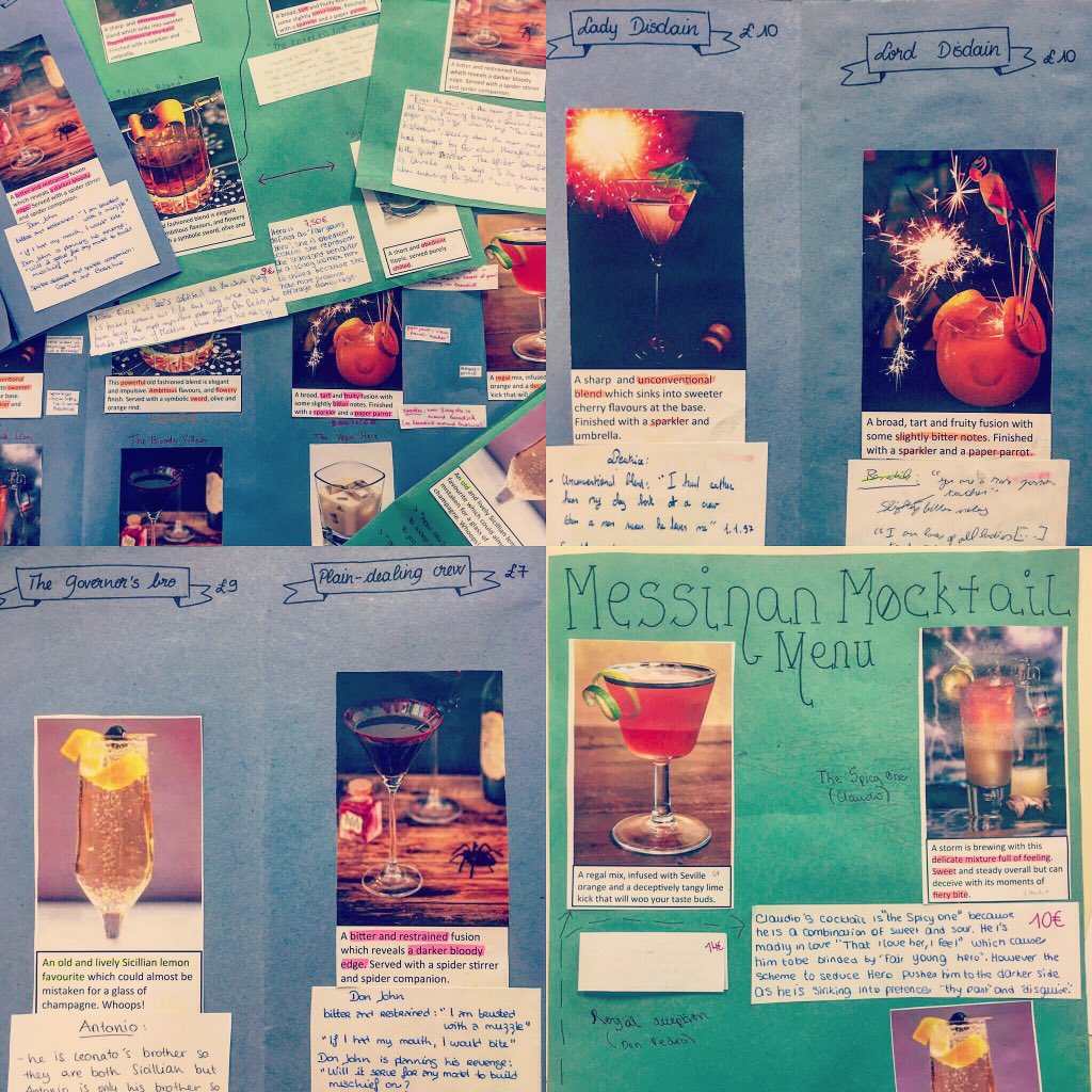 BritSecDrama's tweet photo. Combining my love of drama, drinking, and developing students' understanding #charactercocktails #muchado #weaponsofmassinstruction #teach https://t.co/FGU4QOewK7
