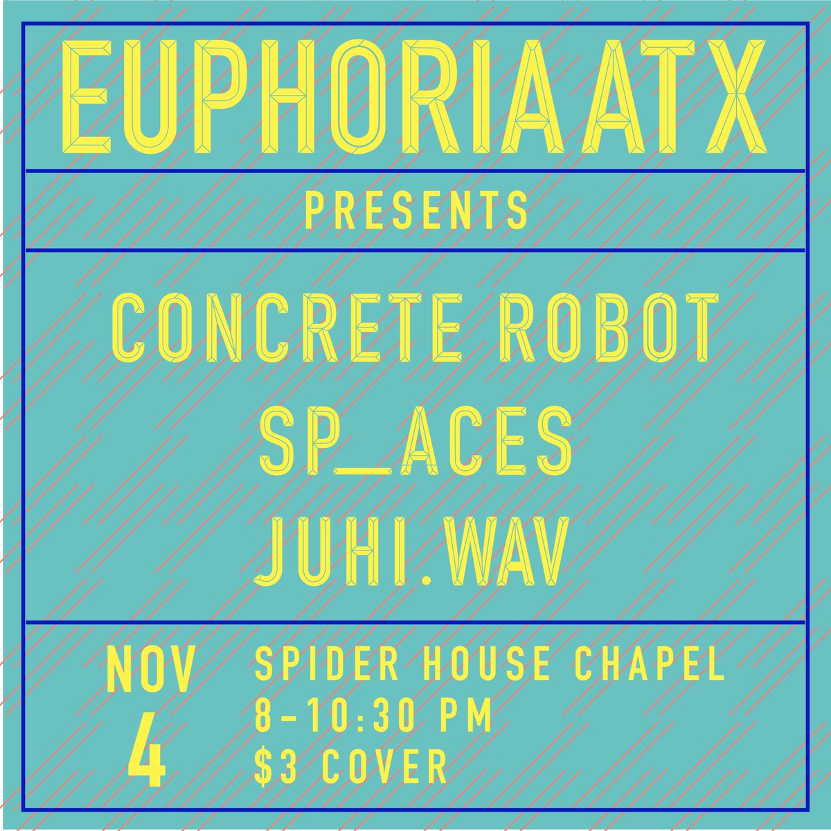 stagediveatx's tweet image. #ComeKickIt at our last show of the semester!
FRIDAY, November 4th // @spiderhouse
8 - 10:30 PM // $3 Cover #EuphoriaATX #ATX #UTAustin