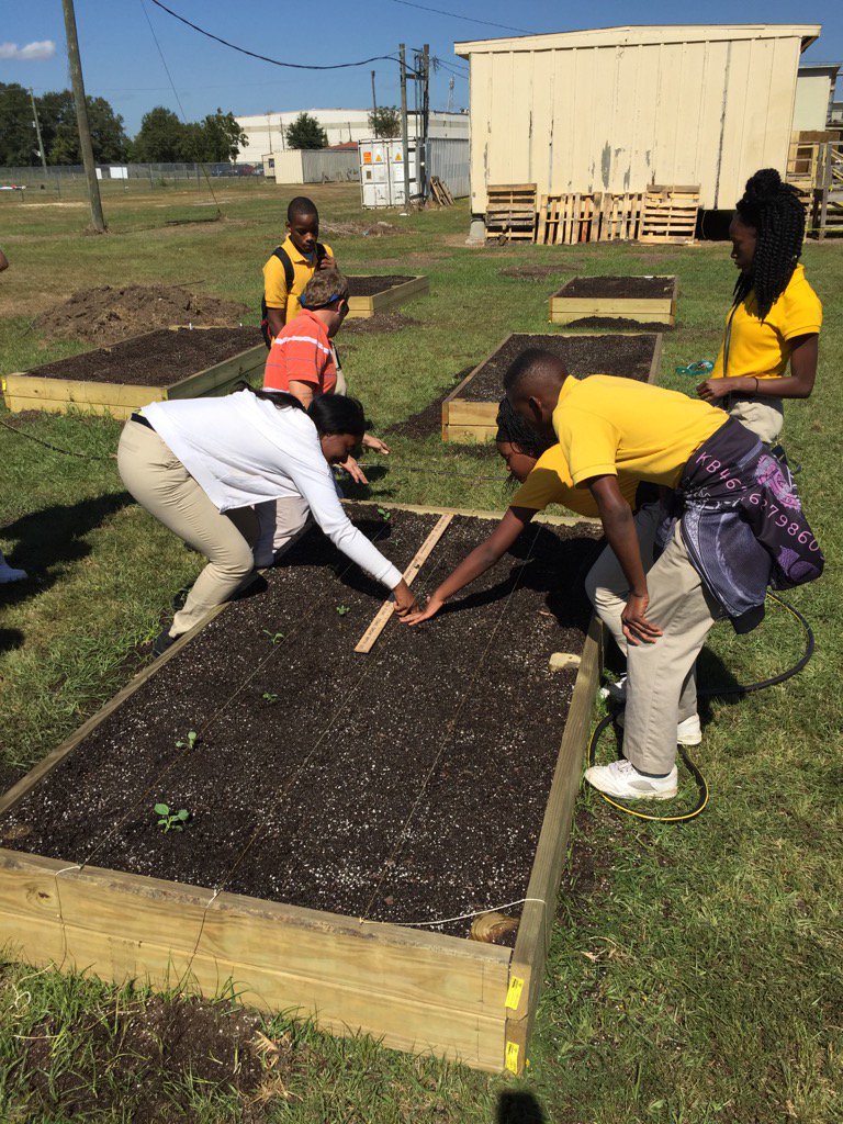 Careertechmob's tweet photo. 8th graders in the Williamson Prep AG program using math skills as they measure to plant vegetables. https://t.co/Xsy5Ugd9od