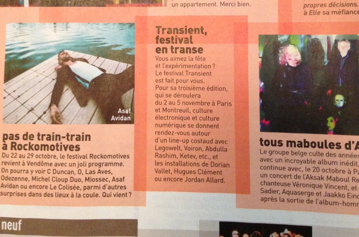 Transient Festival dans <a href="/lesinrocks/">Les Inrockuptibles</a> de cette semaine !
transientfestival.com/tickets
#transient2016 #paris #electronic #arts #festival