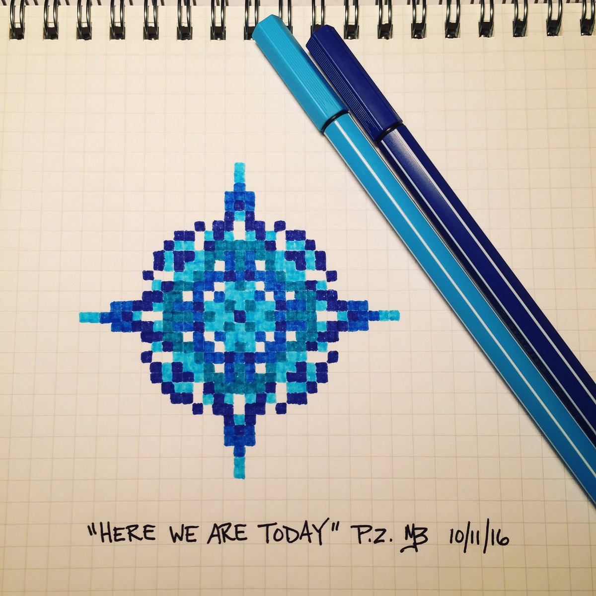 PolychromeZebra's tweet photo. "Here We Are Today" #polychromesnowflake #analogpixel #pixelart #graphpaper #grid #pattern #handdrawn #geometricart #pixelartacademy https://t.co/25MjZMbcDl