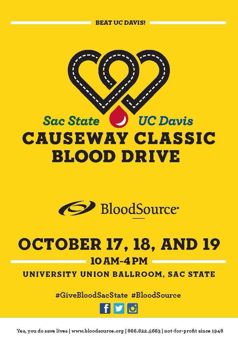 This upcoming Monday, Tuesday, and Wednesday you can donate blood for our annual causeway classic blood drive #beatUCDAVIS