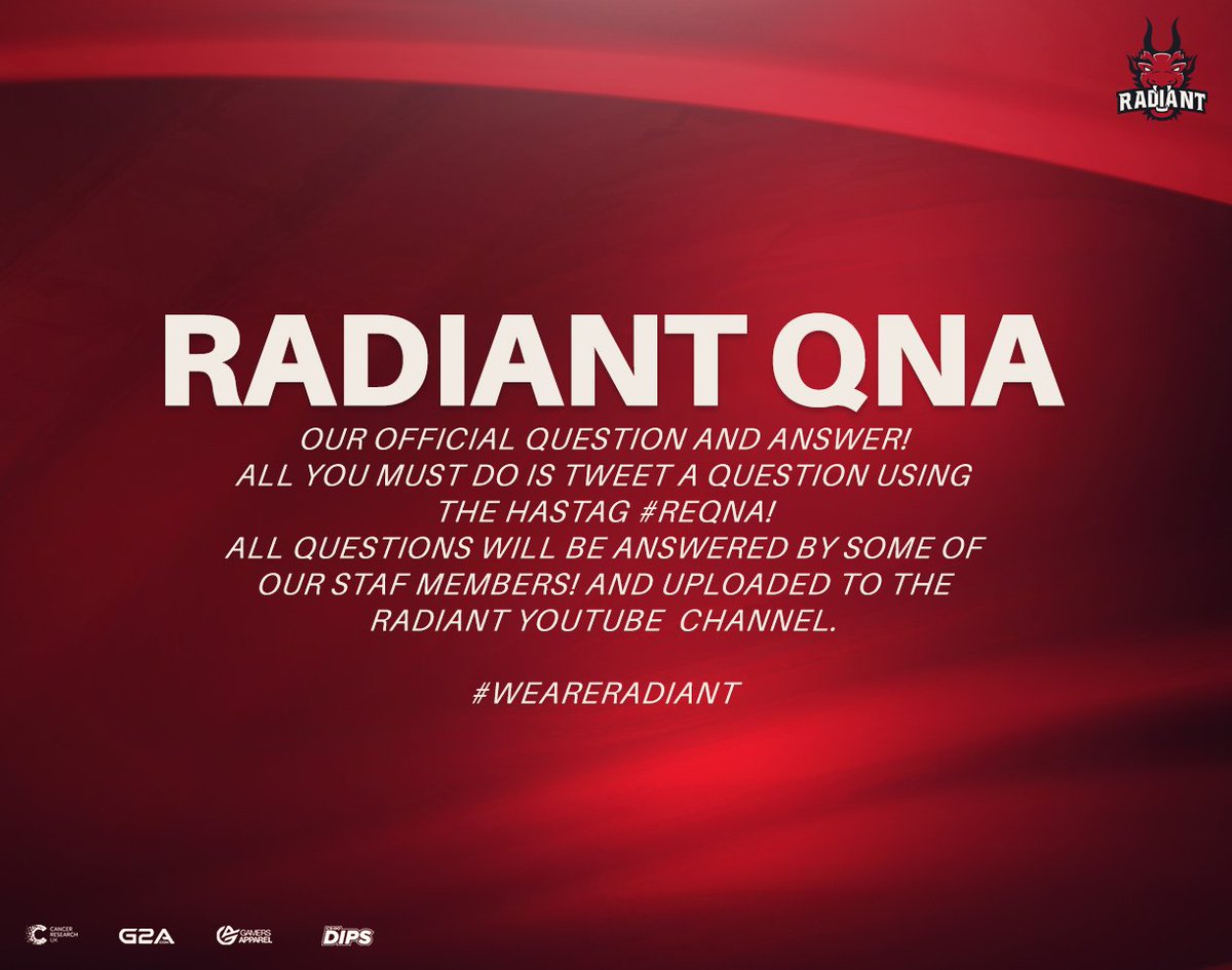 RadiantEsports's tweet photo. Our official QnA! 

Tweet questions using the #REQNA! 

Closes in two weeks! 

#WeAreRadiant https://t.co/qoNRtNFQlW
