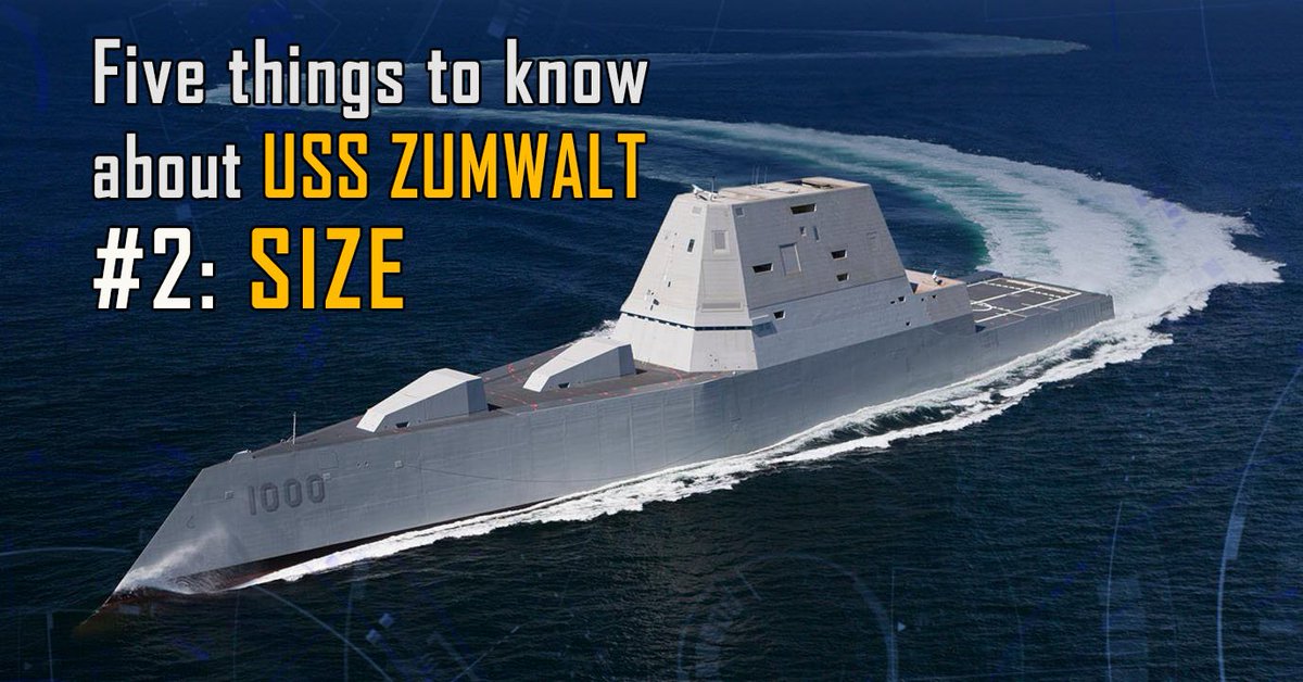 USNavy's tweet photo. #DYK: #USNavy #USSZumwalt is larger &amp; wider than today’s destroyers, allowing for wider array of aviation, surface &amp; sub-surface missions https://t.co/9ejURHXw9p