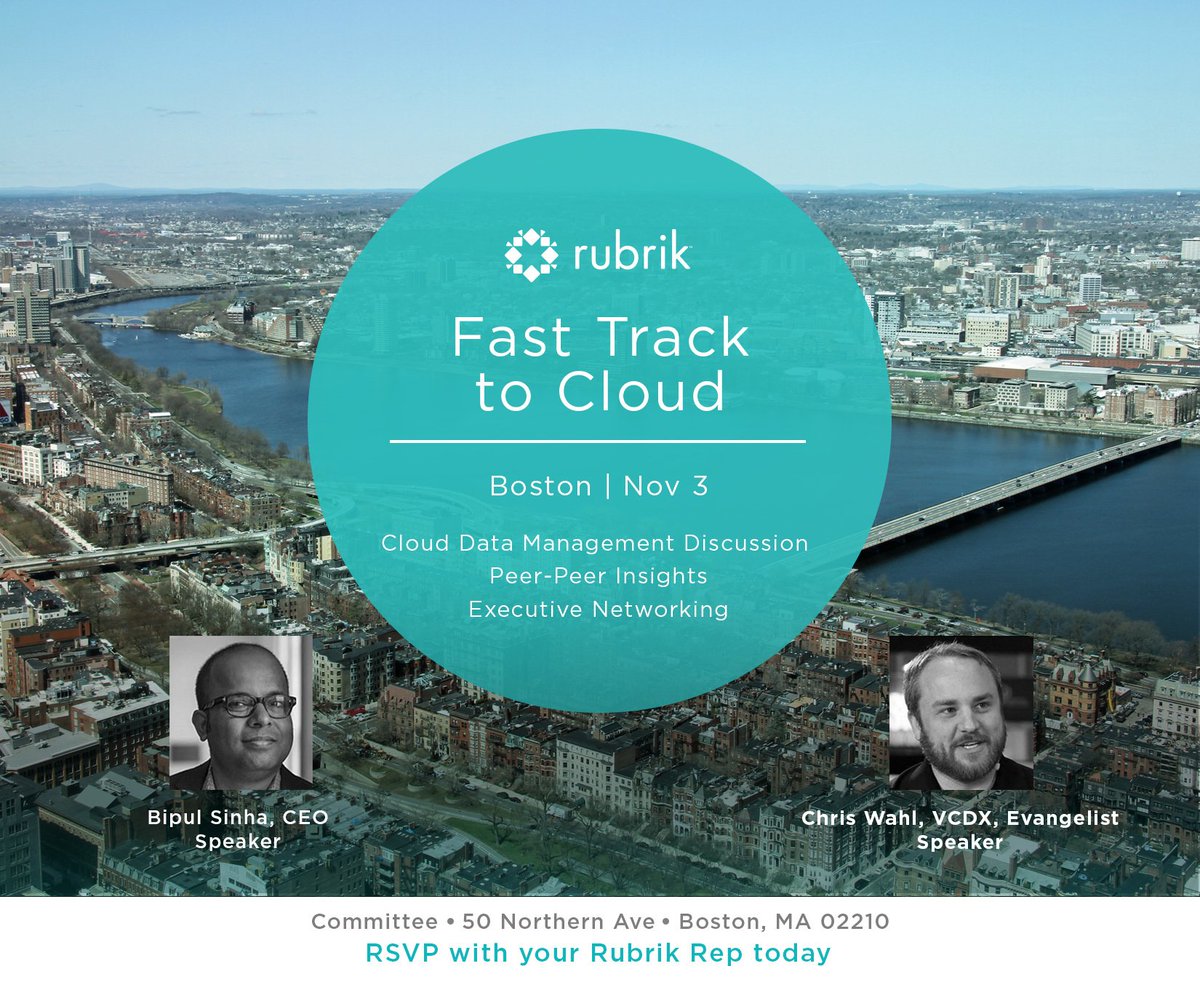 rubrikInc's tweet photo. #FastTrackToCloud comes to Boston w/ CEO keynote, live demo from @ChrisWahl, & top tips to leverage #EnterpriseCloud https://t.co/te0uzsNChl https://t.co/WpQMJpyHIl