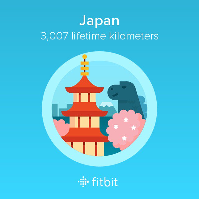 somzhere's tweet image. I covered 3,007 kilometers with my #Fitbit #fitbitme and earned the Japan badge.