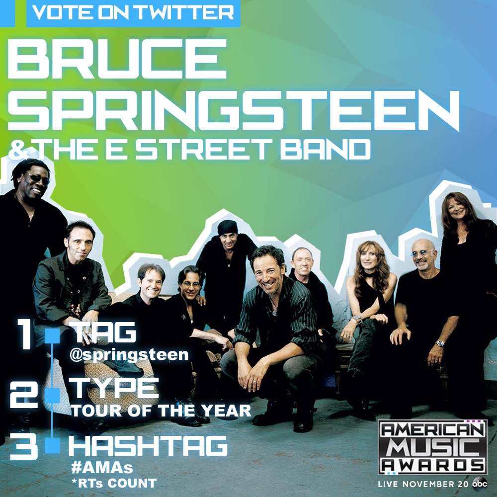 Want to help <a href="/springsteen/">Bruce Springsteen</a> &amp; The E Street Band win the #AMAs for Tour of the Year? RT this!