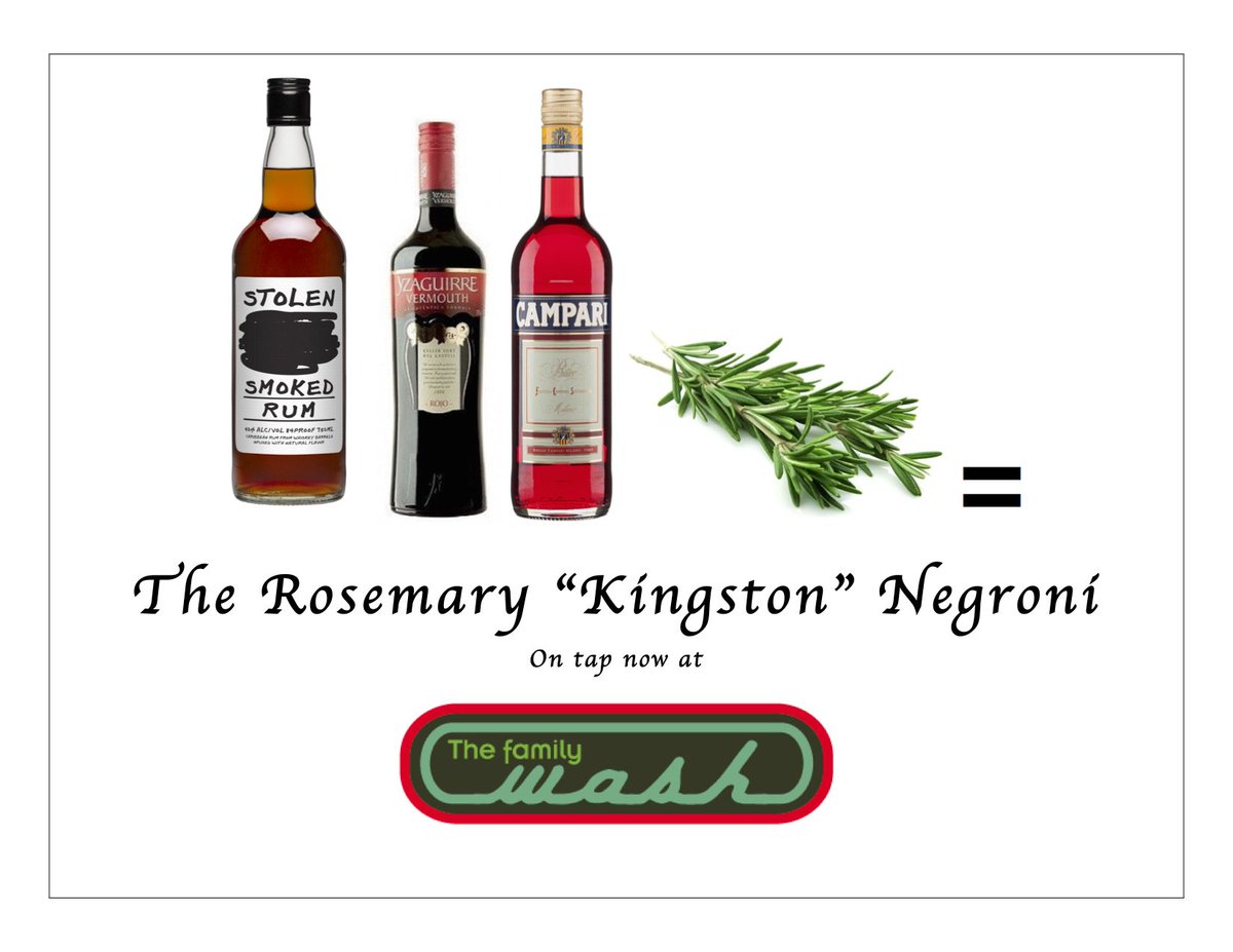 familywash's tweet photo. Happy to announce our new tap cocktail! The Rosemary "Kingston" Negroni. @Thisisstolen Rum, @campari, and @YzaguirreUSA Vermouth + Rosemary. https://t.co/oBFHZwK4PH