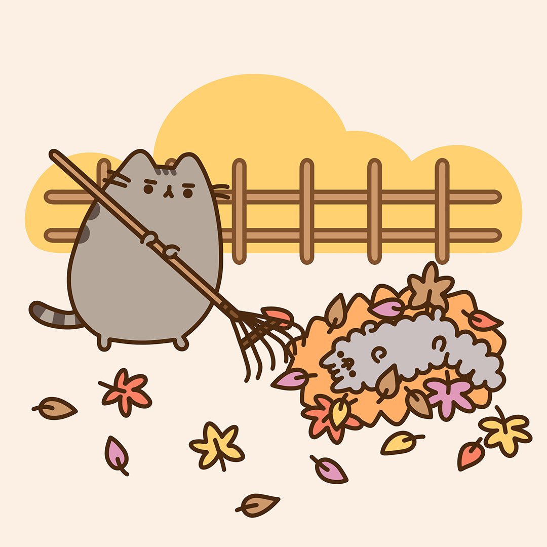 Pusheen's tweet photo. Stormy loves a good leaf pile 
🍂🍁🍃 https://t.co/RWozhGyhwM