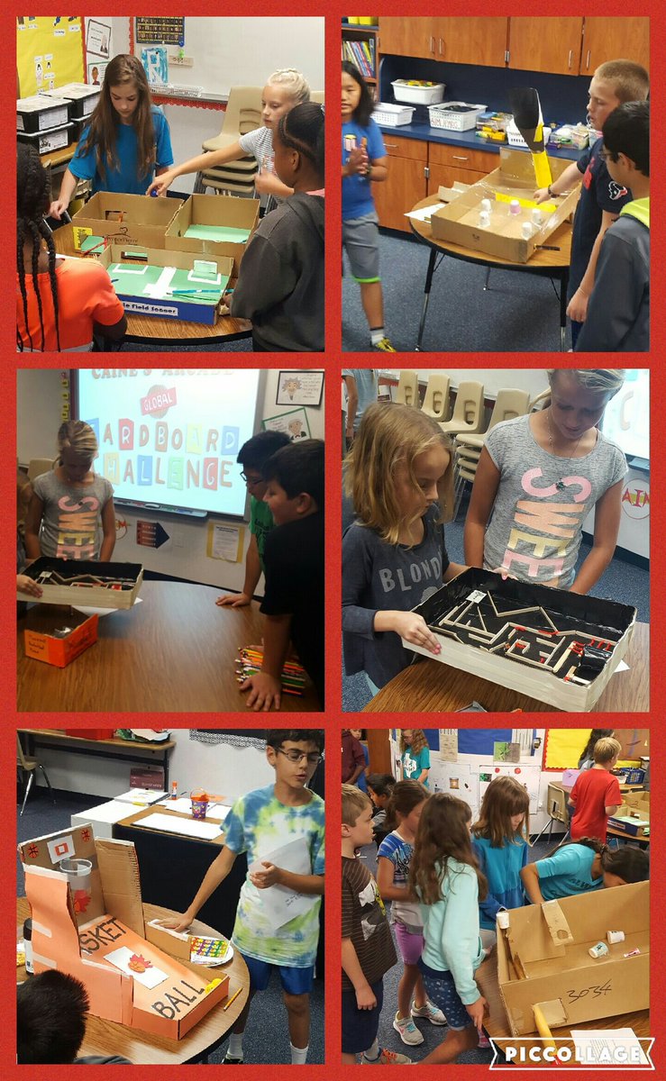 RAINSAIMCLASS's tweet photo. Cardboard Challenge. 5th grade AIM. Teaching 4th grade how to play the games we made.  @andersonallstar https://t.co/YCUVhGSaJY