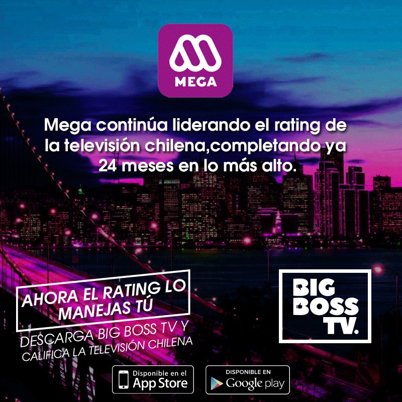 24 meses liderando el rating... así está Mega ¿tú qué opinas?

App Store: appsto.re/cl/fSoFcb.i
Google Play: goo.gl/ydYF4G