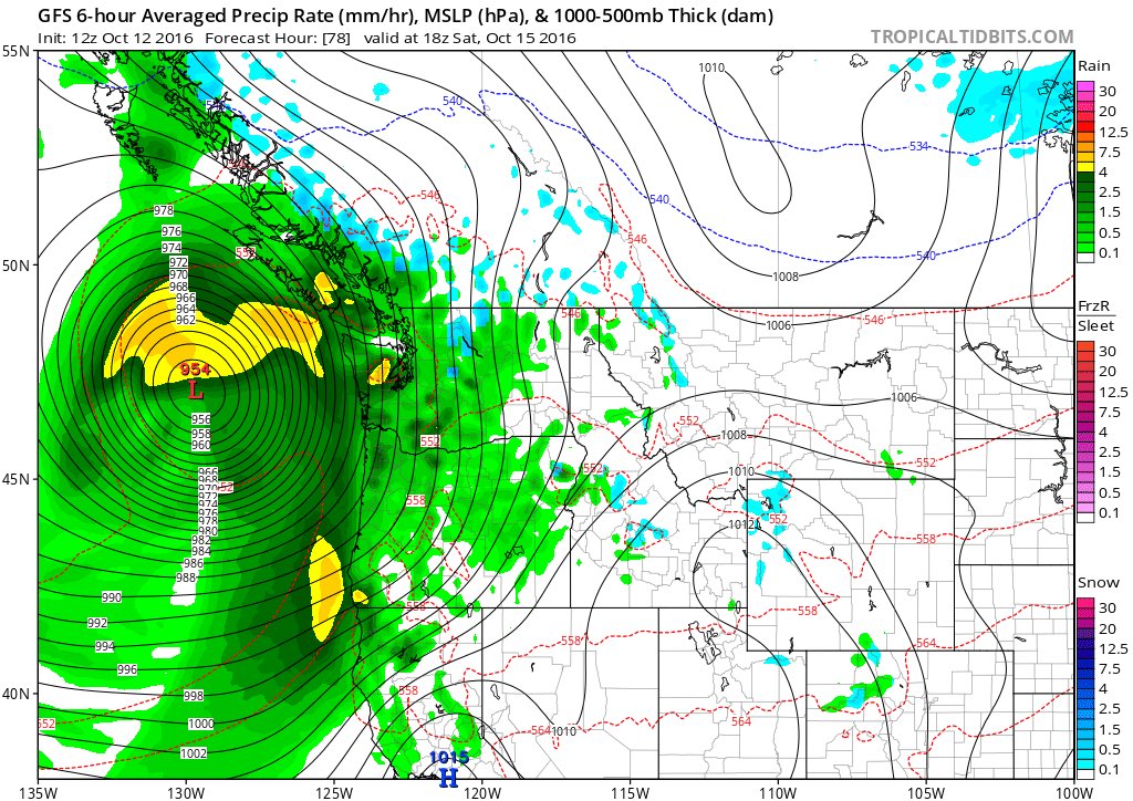 JimCantore's tweet photo. Latest GFS for overnight Thu. and Sat. afternoon represent a substantial wind threat.  Beige/brown represents wind advisory and warnings. https://t.co/c7sqLkS77l
