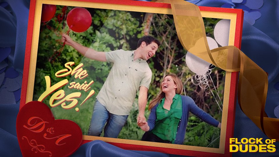 Enjoy #FlockOfDudes #CheesyEngagementPhotos with <a href="/HilaryDuff/">Hilary Duff</a> &amp; <a href="/SkylarAstin/">Skylar Astin</a>. See it on <a href="/iTunesMovies/">iTunes Movies</a> and On Demand. itun.es/us/YcW6eb