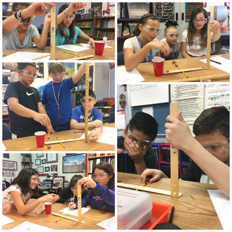 Check out @MorelandRl's science class @hms_hawks measuring balanced/unbalanced forces by launching pennies #UpTheRigor #emsproud @EMSISD
