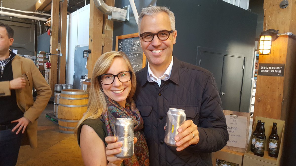 <a href="/PSF/">PACIFIC SALMON FOUNDATION</a> team at @Postmarkbrewing toasting the new PSF Lager supporting #salmon one sip at a time! #silvercan
