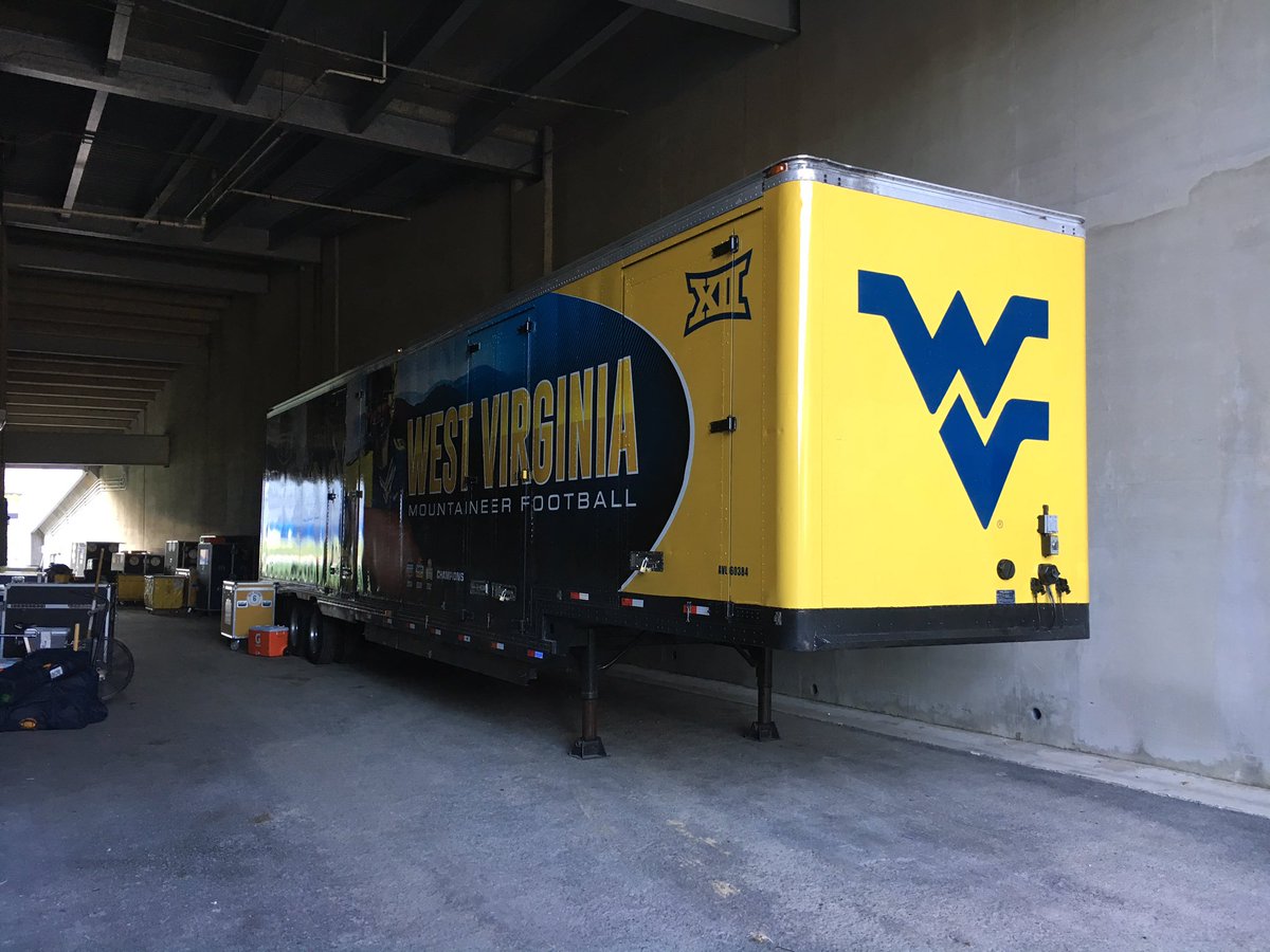WVUfootball's tweet photo. Packing up for Lubbock, TX - home of @TexasTechFB. Thanks to our friends @central_allied, the official moving company of the Mountaineers. https://t.co/6GeaUlsyuy