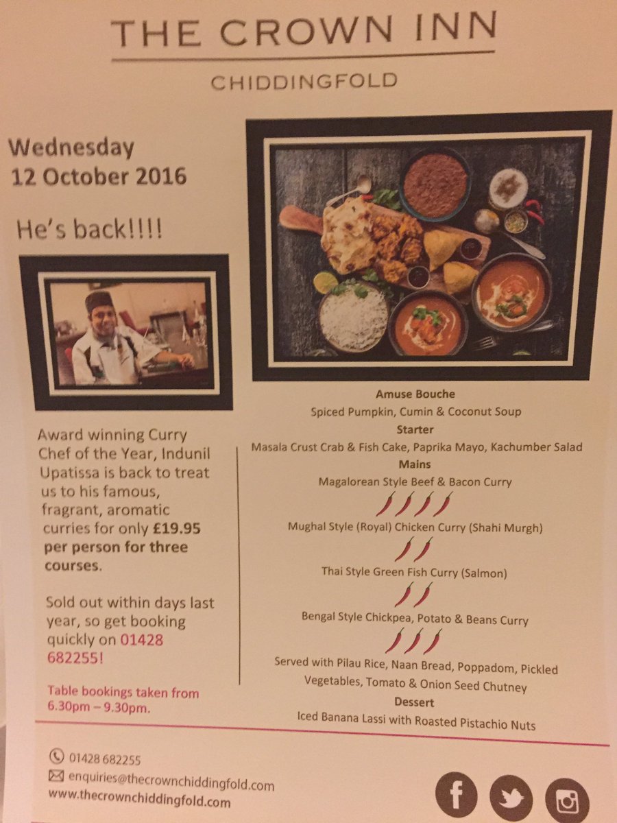 Chef Indunil's <a href="/GourmetCurry/">Chef Indunil</a> Night went well in <a href="/CrownInnChidd/">The Crown Inn</a> thanks for all the staff
