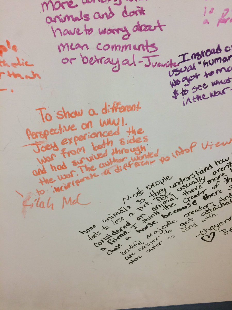 themrshoffman's tweet photo. Ss thinking deeply about the movie #WarHorse. Why use an animal for a main character in a war story? #EdChatME @AOS94ME https://t.co/v8WAyQOrZT
