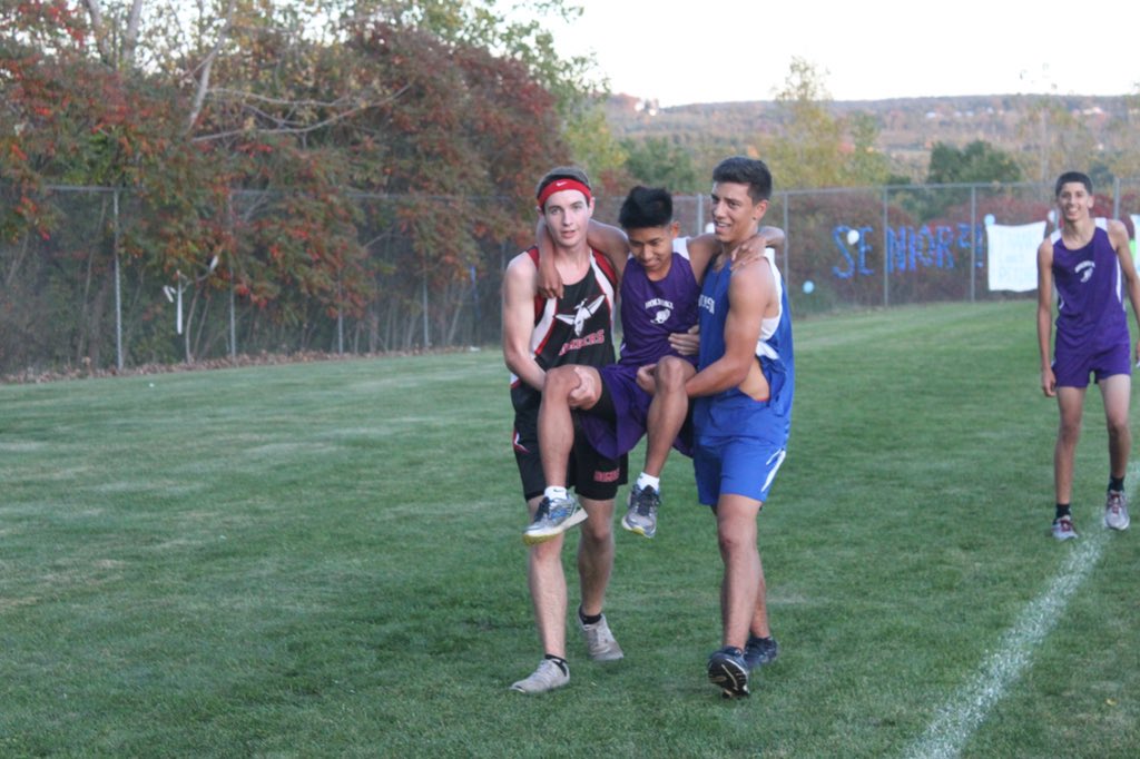 WHSBombers's tweet photo. Yesterday, Jimmy Knapik (WHS) &amp; Alex Lima (Monson) carried an injured Richard Son (Holyoke) 1.5 miles to finish the xc race #sportsmanship https://t.co/Ckrqj4y88j
