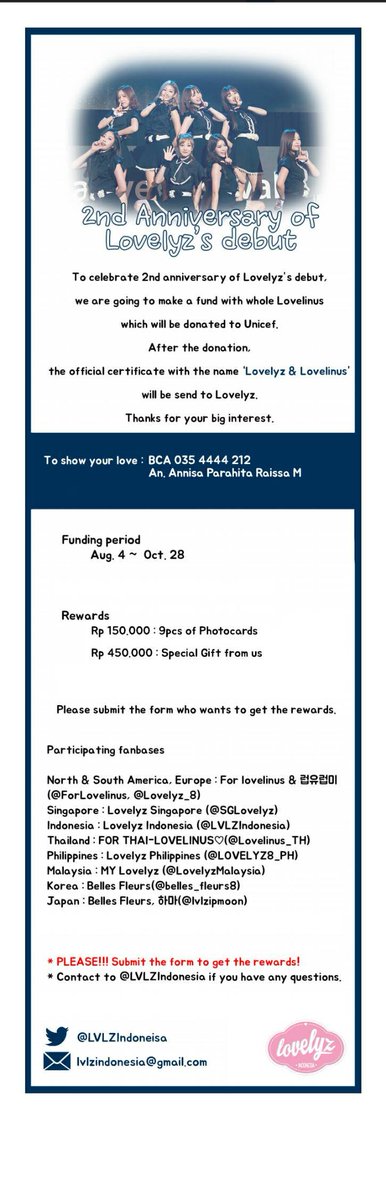[PROJECT] 2nd Anniversary of Lovelyz's Debut Donation - INDONESIA

Until ~ 28 Oct 2016
👉 goo.gl/forms/sDMjyWah…