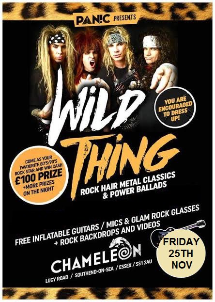 panicsouthend's tweet photo. PANIC! gets glam on Nov 25th. Join us for Wild Thing, glam rock, fancy dress and cash prizes! #Southend #GunsNRoses https://t.co/rUTcjYLN8y