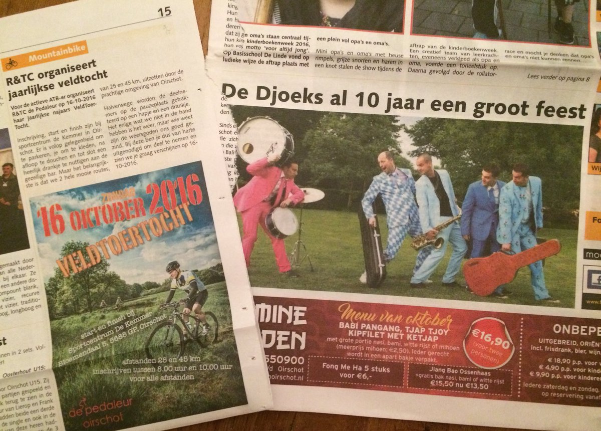 Zaterdag onbeperkt Chinees en optreden van De Djoeks. Zondag prachtige tocht vanaf De Kemmer. Dat wordt een mooi weekend! #Djoeks #Pedaleur
