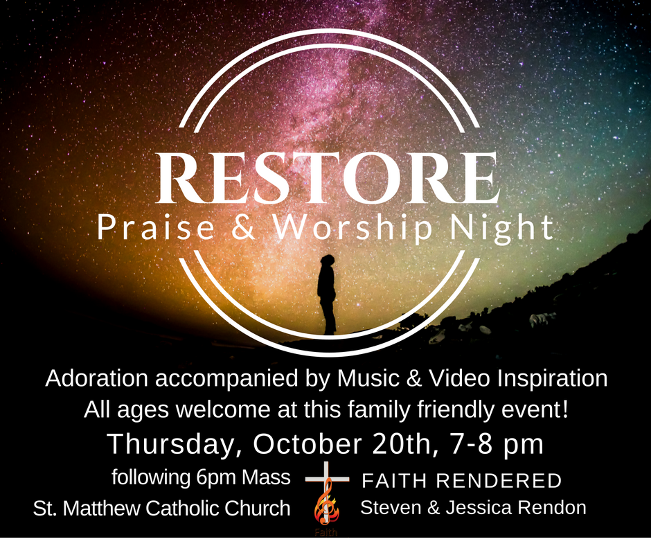 FaithRendered's tweet photo. Come worship with us and Restore your spirit! #FaithRendered #SanAntonio #Catholic #Music #Praise #Worship https://t.co/HTkzwpBDpF https://t.co/4lSsnph7hG