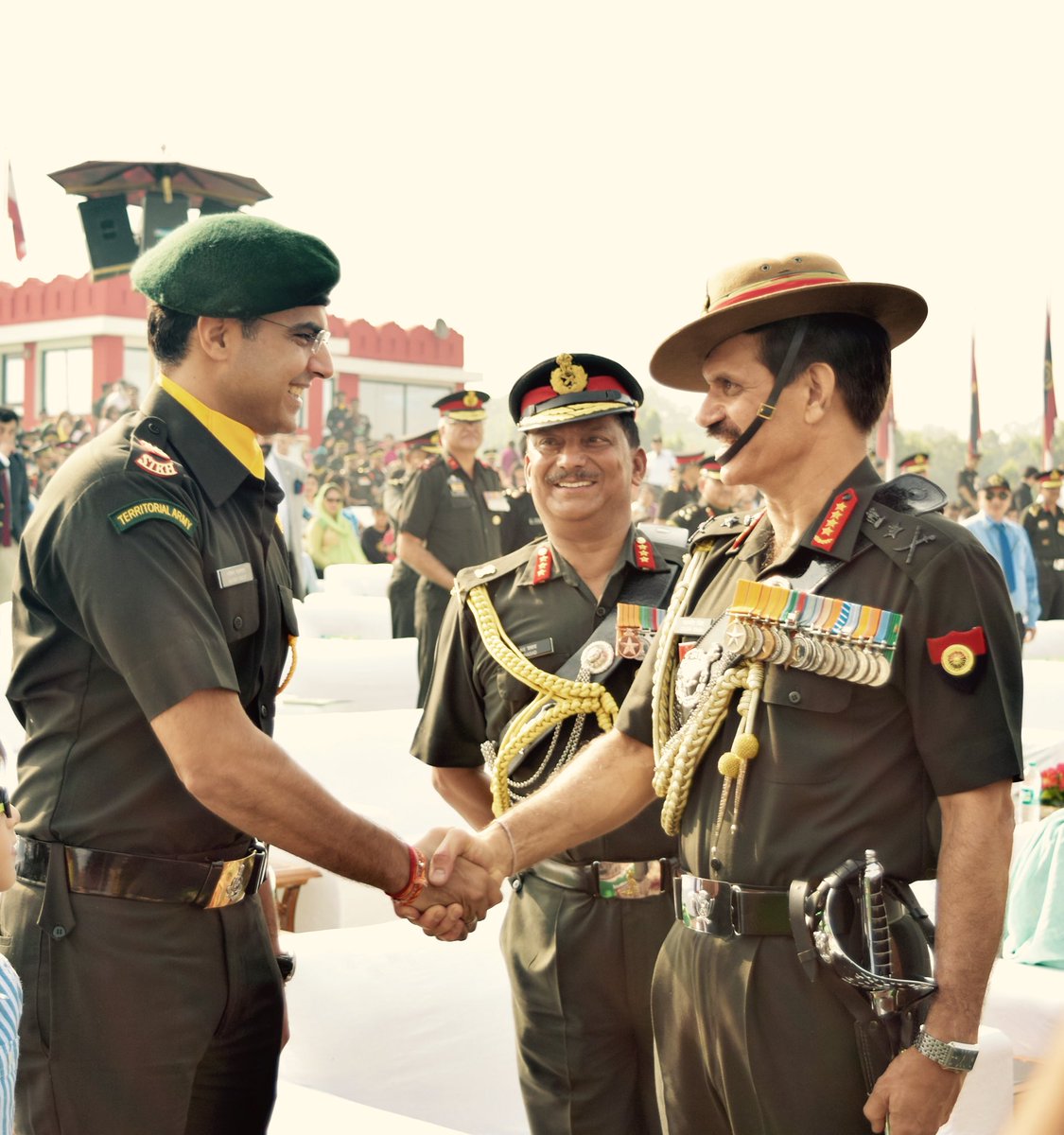 SachinPilot's tweet photo. At Raising day of the #TerritorialArmy - had the honour to meet with the chief of the army.The nation remains indebted to our armed forces. https://t.co/OIiGFQtDZu