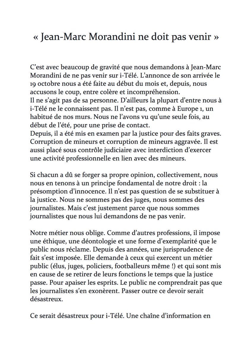 La SDJ s'adresse à J-M. Morandini et lui demande de renoncer à venir à iTélé. Tribune publiée dans "Le Monde", ce jour.
