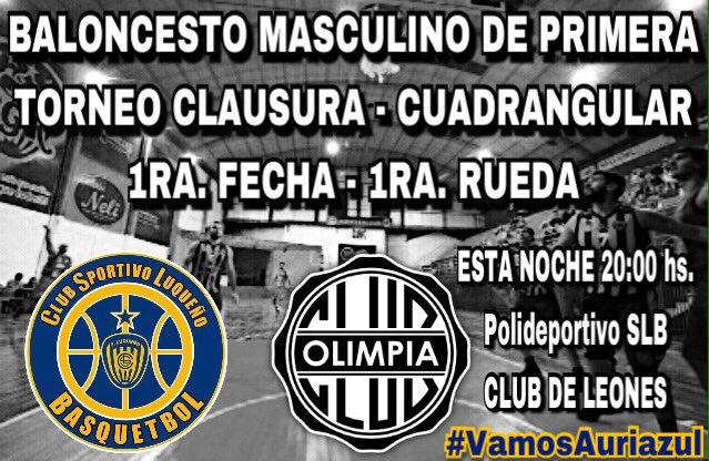 slbasket's tweet photo. #Basket #Clausura #Top4Final Luqueño vs Olimpia, esta noche 20 hs., Poli SLB-Luque #Fecha1 #Rueda1 #VamosAuriazul 🇺🇦 https://t.co/JYzHlKzsau