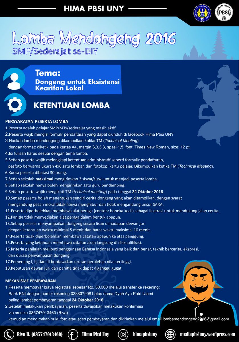 himapbsiuny's tweet photo. Lomba Mendongeng SMP/sederajat SMP se-DIY | 29 Oktober 2016 | Lab Karawitan FBS UNY #eventYk https://t.co/P1cEUU6oim