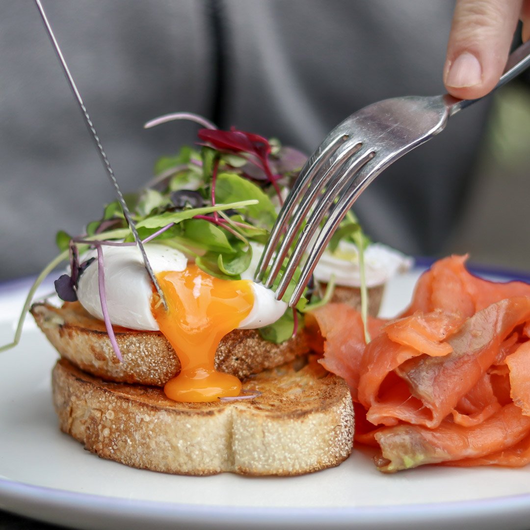 Riverlandbar's tweet photo. Getting our dose of Omega threes this morning with a side of smoked salmon goodness. https://t.co/gWDfrCQcfl
