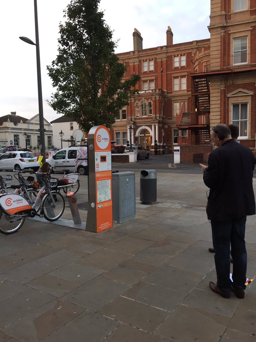 OneVoiceTeam's tweet photo. Exeter's gone electric! Here with @BBCDevon to talk about the launch of @CoBikesElectric today. #exeterpr https://t.co/zd4akl6KHf