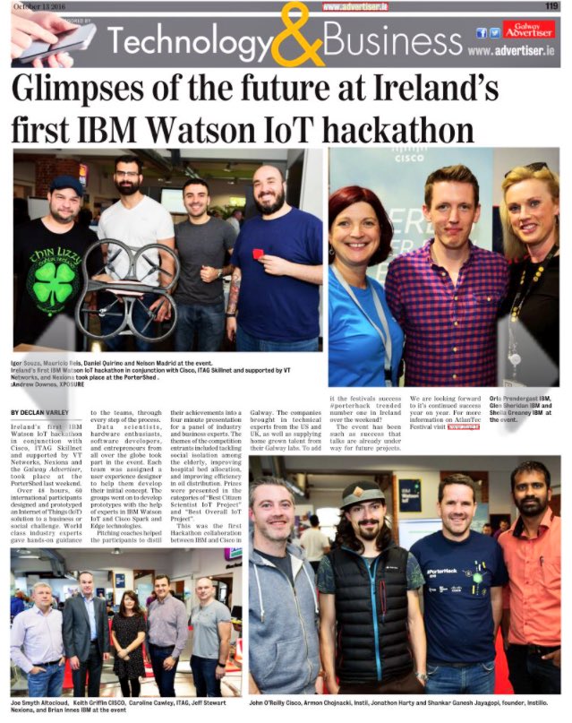 johnbreslin's tweet photo. The #PorterHack is featured in today's @GalwayAd.vertiser @ibmgalway @ciscocollab @portershed https://t.co/p05YYAO1u5
