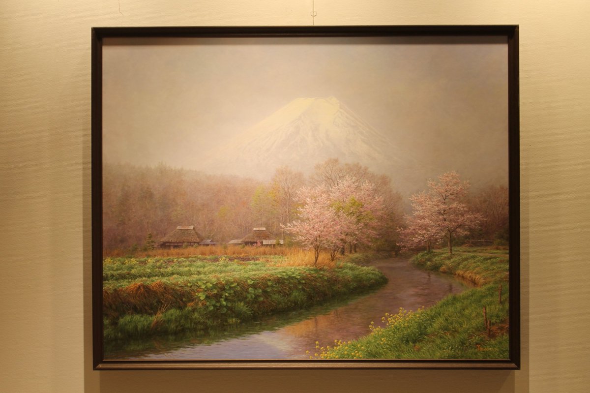 金子東日和　『春閑・針生（南会津』額絵 箱有　59.5×47cm　木製&ガラス 金子東日和 『春閑・針生（南会津』額絵 箱有 59.5×47cm 木製
