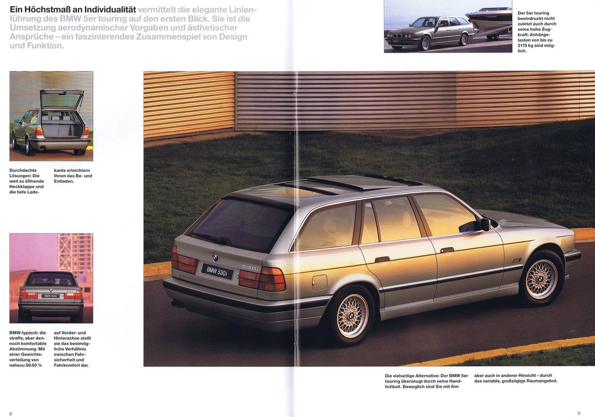 19bmw5i 旧車ブローシュア 94 Bmw 4 5シリーズ ツーリングの1995年のカタログ セダンがe39系へ移行した後もワゴンだけは暫く従来モデルが生産されました 日本にはrhdの525iとlhdの540iが導入されています T Co Yblraeh9wk Twitter