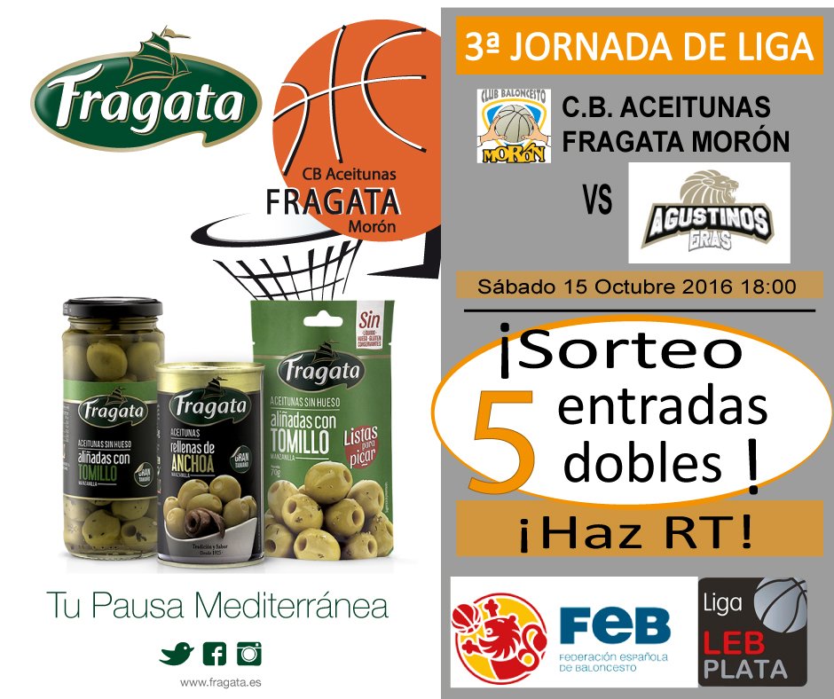 FragataES's tweet photo. Quieres ganar una entrada doble para el partido #CBAceitunasFragata #LEBPlata? Haz RT! Info: https://t.co/SPPsi17m0p #FragataconelDeporte https://t.co/44PslJUwgd