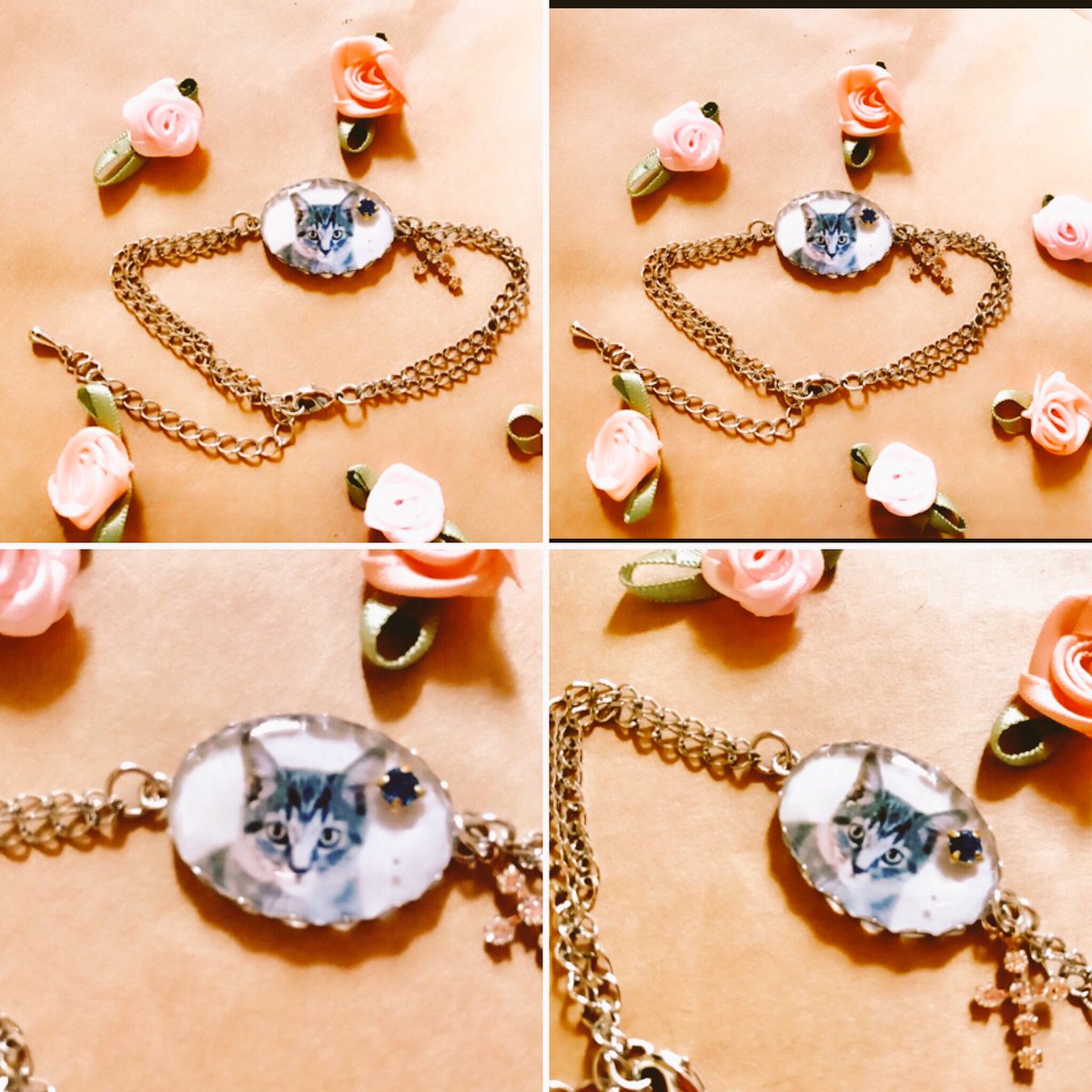 MozuHandmade's tweet photo. お友達とお姉ちゃんのニャンコのブレスレット♡作った(*´ω｀*)今回は材料が無いからあるやつで♡
#ハンドメイドアクセサリー
#猫
#ネコ
#ブレスレット https://t.co/KoGrLmP9sN
