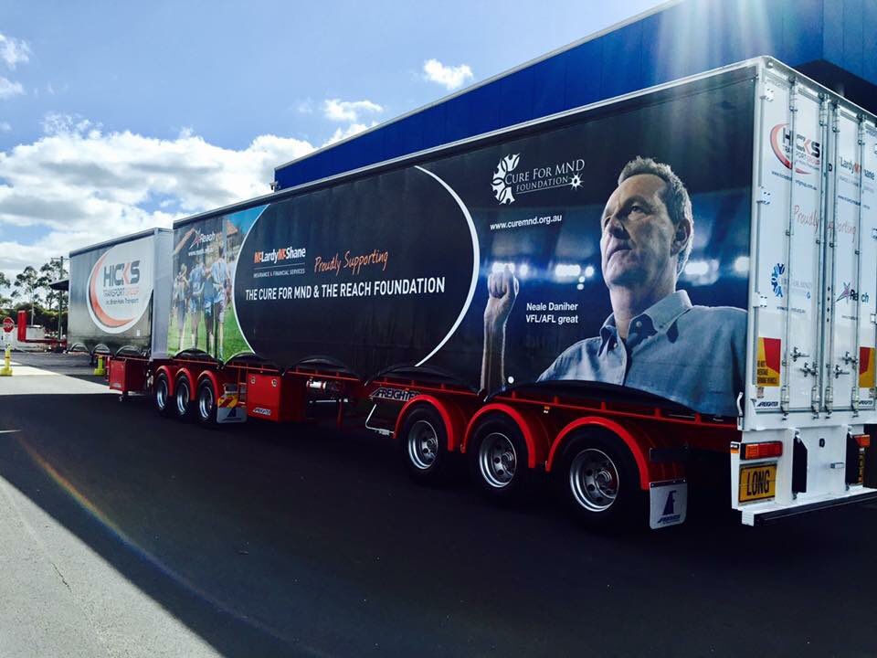 FightMND's tweet photo. What an amazing sight these will be out on the highways! Huge thanks to the Hicks Transport Group ! MND Awareness. #DanihersDrive2016 https://t.co/RJ9cMh3KdK