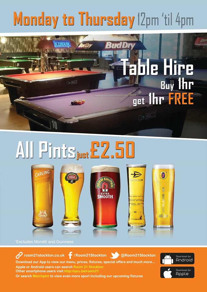 Don't forget that today's the last day to take advantage of our midweek special! #Room21 #EveryoneWelcome #TeessidesLargestSportsBar