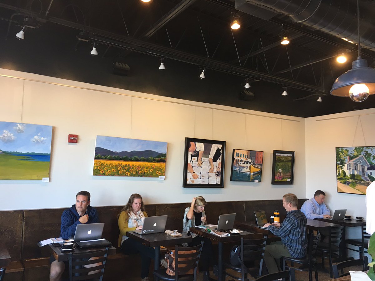 Check it out -- a selection of Susan's works are on display for October at @brewdtr ! Stop by for great coffee and art #coffeeshop #artshow