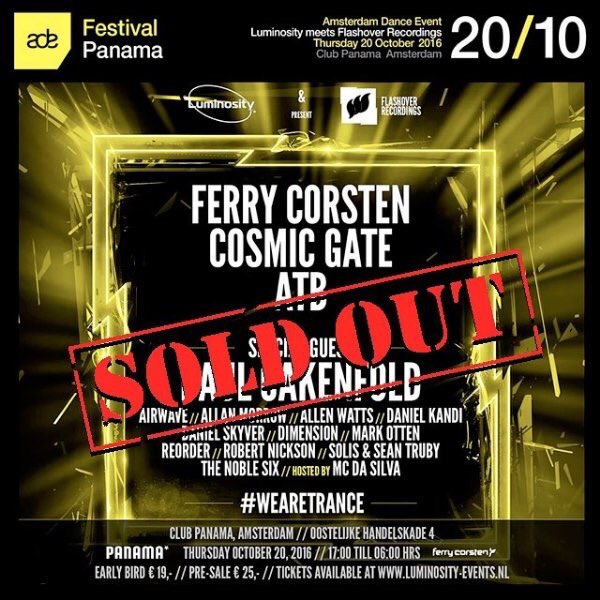 One more week and we are sold out!!! #ADE #ADE2016 #WeAreTrance https://t.co/W76C2b5XUA