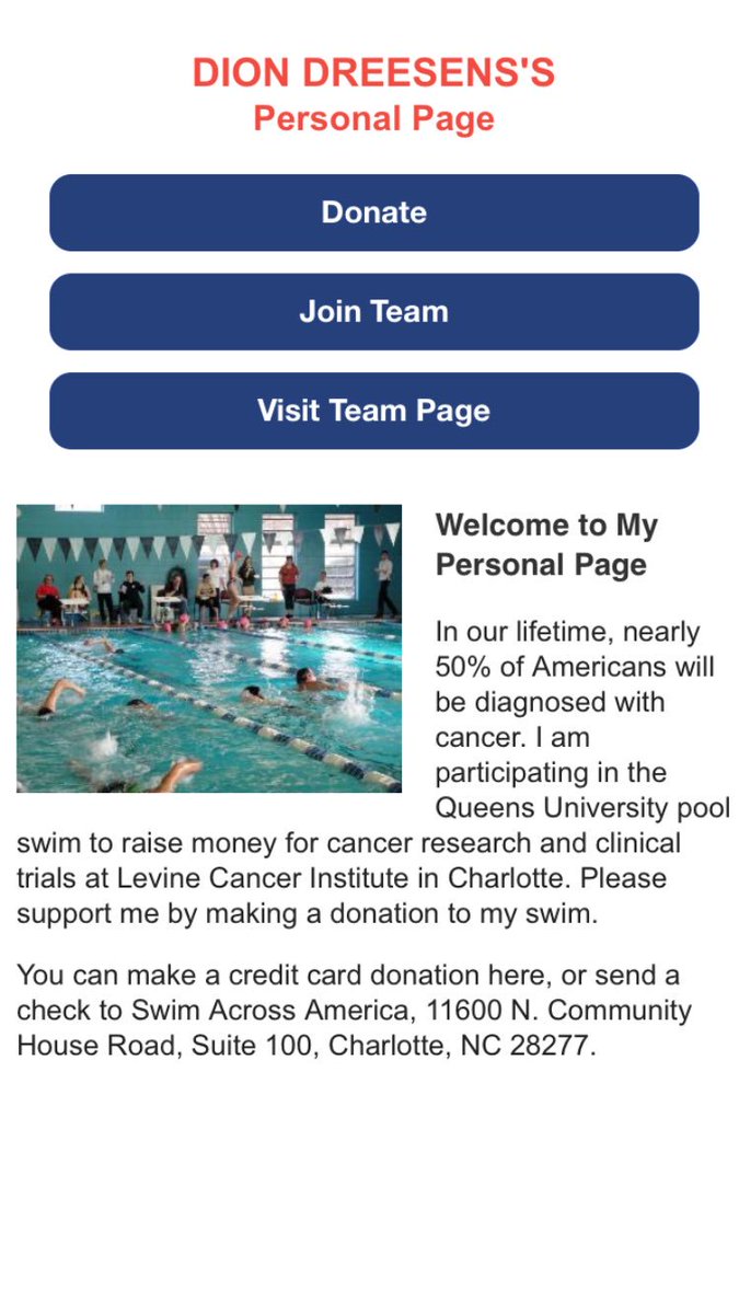 Please help me in my swim and contribution towards cancer research this Saturday. More Info &amp; donations: swimacrossamerica.org/site/TR/PoolSw…