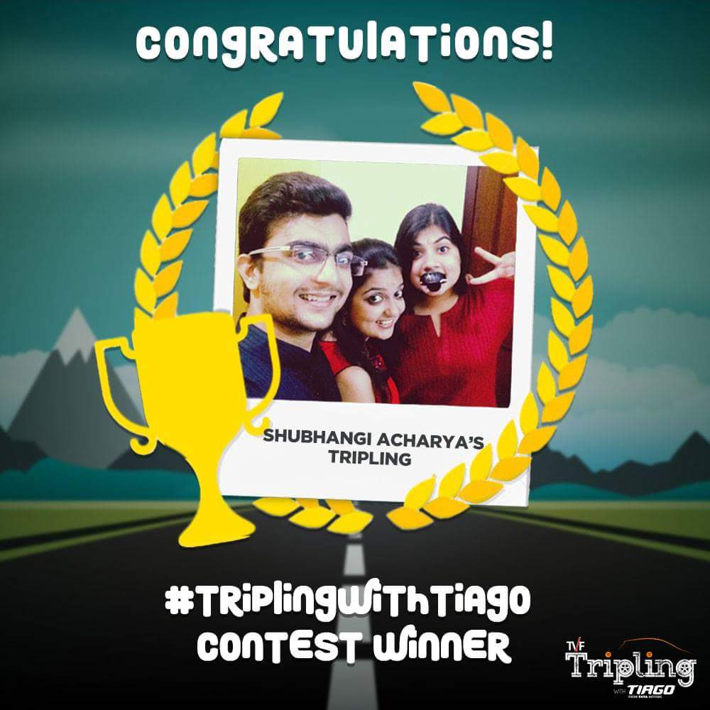 TVFTripling's tweet photo. Congratulations Shubhangi Acharya for winning #TriplingWithTiago contest. We hope you'll have an awesome trip with Cast of @TVFTripling. https://t.co/OJy91z55re