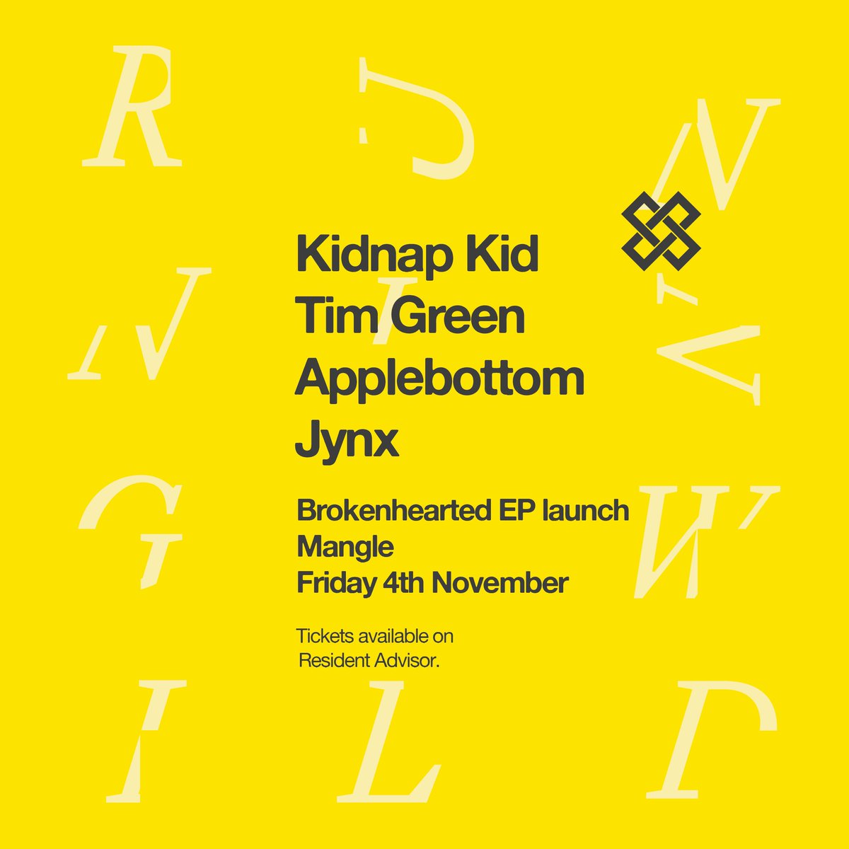 Looking forward to playing <a href="/kidnapkid/">kidnapkid</a>'s "Broken Hearted" EP Launch alongside @TimGreen_TG &amp; Jynx