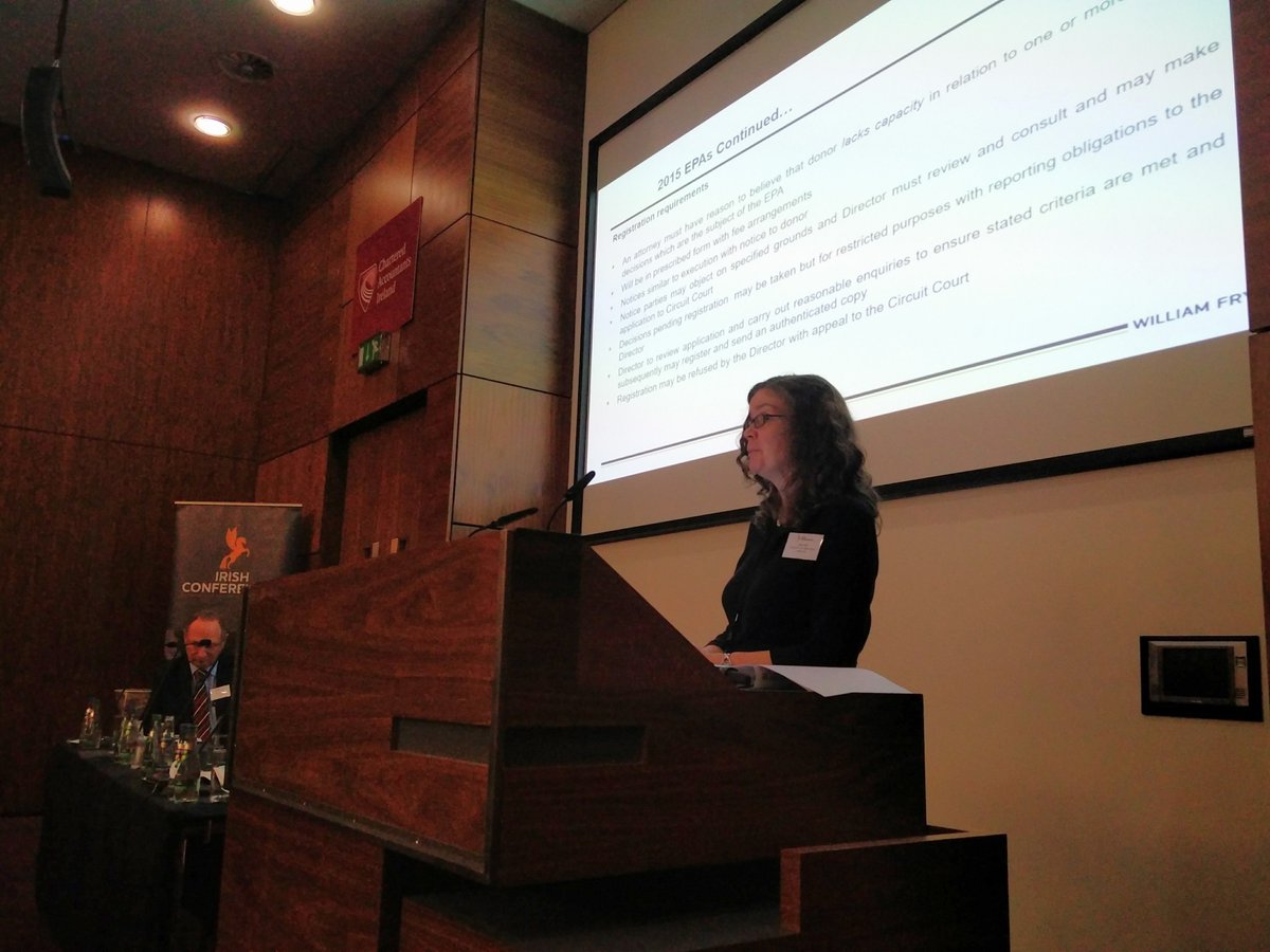 IrishConfs's tweet image. Nora Lillis of William Fry now discussing Enduring Powers of Attorney at the Care of Older People Seminar #olderpeople #powerofattorney